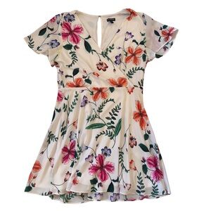 Express Women’s White And Floral Print Flutter Sleeve Lined Mini Dress Size 8